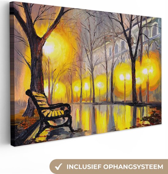 Canvas schilderij 180x120 cm - Wanddecoratie Schilderij - Bank - Water - Licht - Olieverf - Muurdecoratie woonkamer - Slaapkamer decoratie - Kamer accessoires - Schilderijen op canvas
