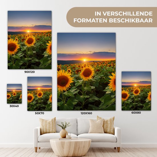 Peinture sur toile - Photo sur toile - Tournesol - Fleurs - Nuages - Ciel - Lumière du soleil - Décoration de chambre - Fleurs sur toile - 120x160 cm - Chambre