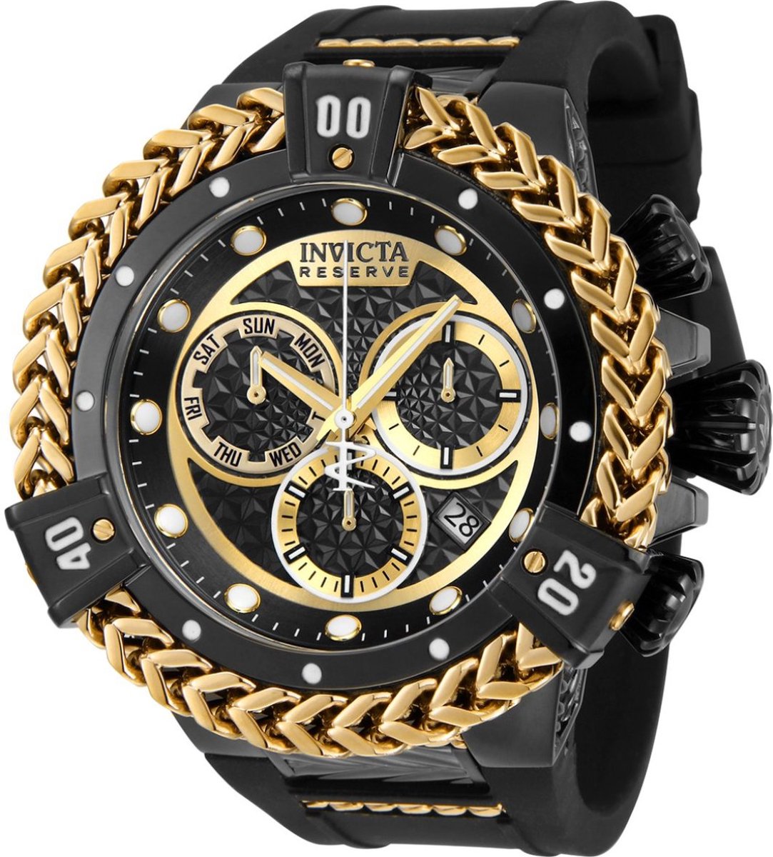 Invicta Reserve - Hercules 33156 Heren Horloge - Waterdicht - Analoog - Quartz Uurwerk - Roestvrij Staal met zwarte Wijzerpla