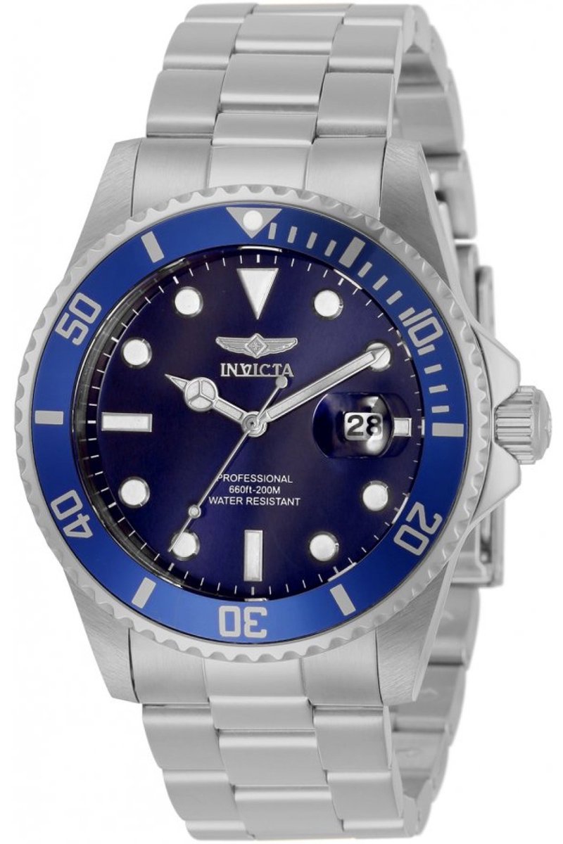 Invicta Pro Diver 33267 Heren Horloge - Waterdicht - Analoog - Quartz Uurwerk - Roestvrij Staal met blauwe Wijzerplaat - 42mm