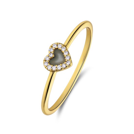 Lucardi Dames Zilveren goldplated ring met een hartvormige Amazonite gemstone - Ring - Staal - Goud - 18,5 / 58 mm