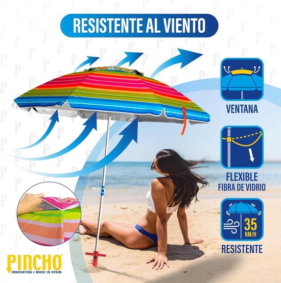 Parasol voor strand, 180 cm, aluminium, UPF 50, blokkeert