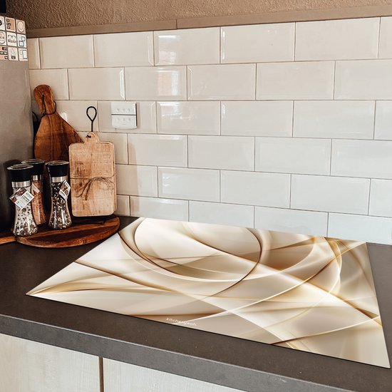 KitchenYeah® Protection plaque induction 75x52 cm - Beige - Abstrait - Lignes - Protege plaque de cuisson - Couvre plaque induction - Protecteur d'induction - Cuisine