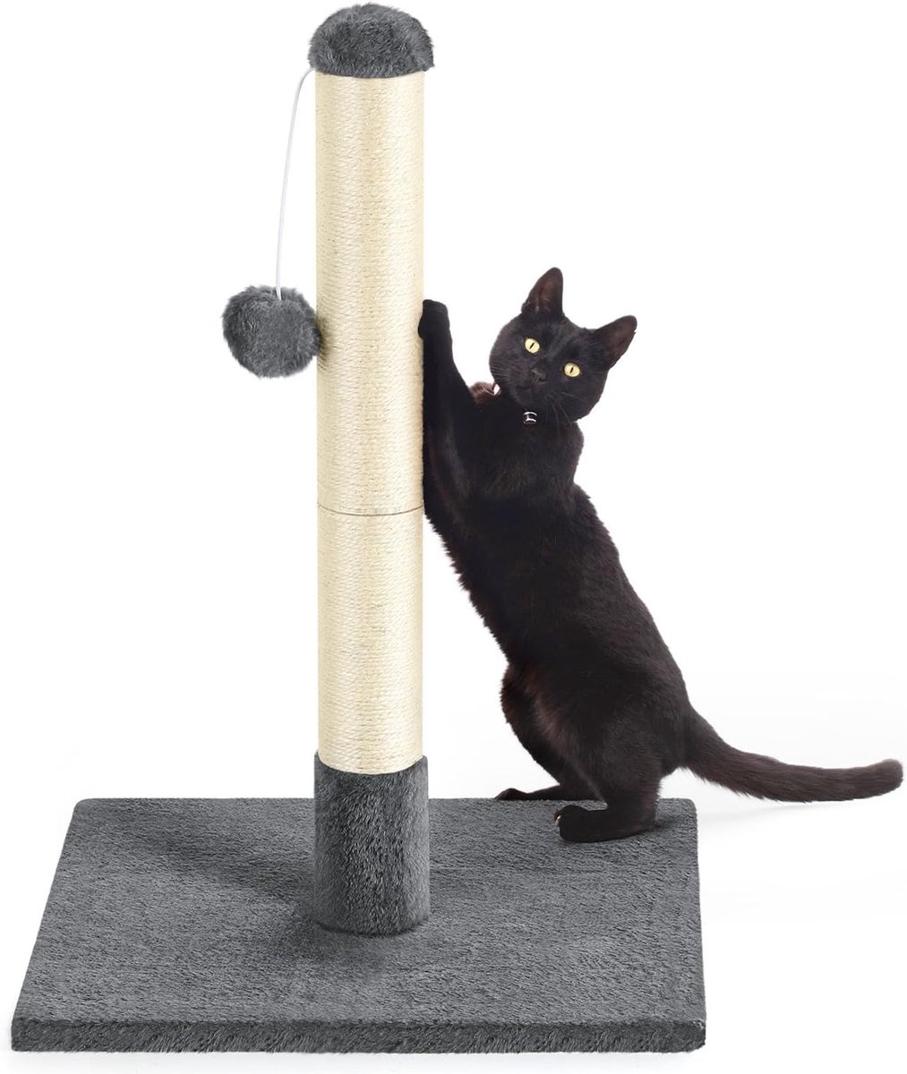 Krabpaal voor katten, 60 cm hoge krabpaal met zachte pluche speelbal en platform, stabiele kattenkrabpaal van natuurlijk sisaltouw, donkergrijs