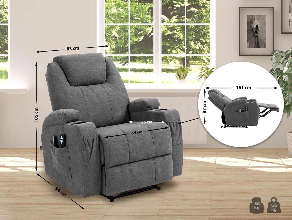 Afbeelding 3 van CLP Hepler Fauteuil Met Massagefunctie Grijs