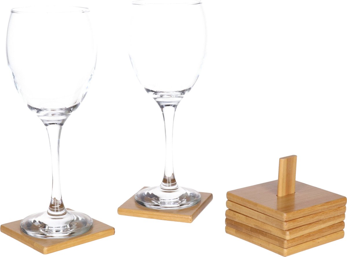 Löwenthal - Onderzetters voor glazen - 6x stuks - bruin - bamboe - 9x9 cm