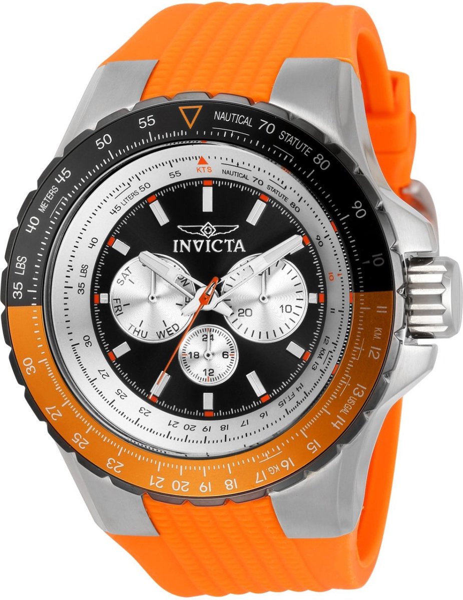 Invicta Aviator 33035 Heren Horloge - Waterdicht - Analoog - Quartz Uurwerk - Roestvrij Staal met zwarte Wijzerplaat - 50mm
