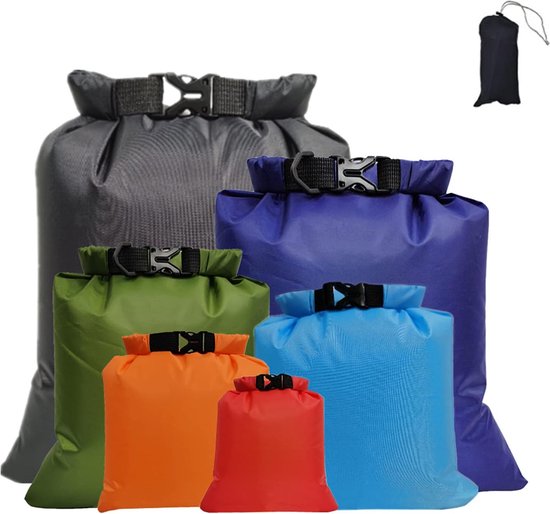 Waterdichte droogtassenset, lichte comboset met 15 l, 8 l, 5 l, 4 l, 3 l, 2 l zakken en 2 stuks lange verstelbare schouderriem, voor wandelen, kamperen, zwart, legergroen, rood, grasgroen, blauw