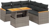vidaXL - 6-delige - Loungeset - met - kussens - poly - rattan - grijs