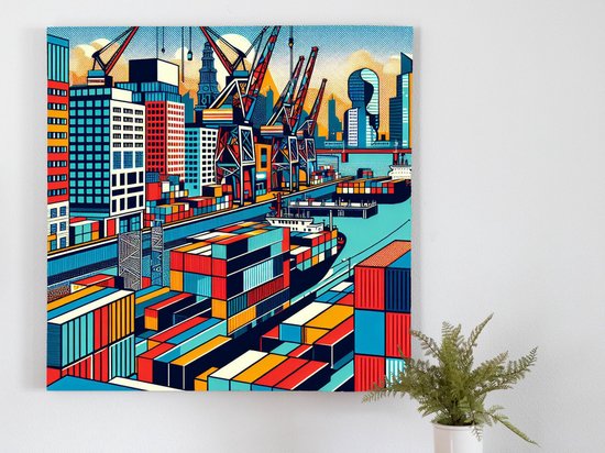 Pop art rotterdam schilderij | Rotterdamse kleuren en vormen in moderne pop art kunstwerk | Kunst - 30x30 centimeter op Canvas | Foto op Canvas