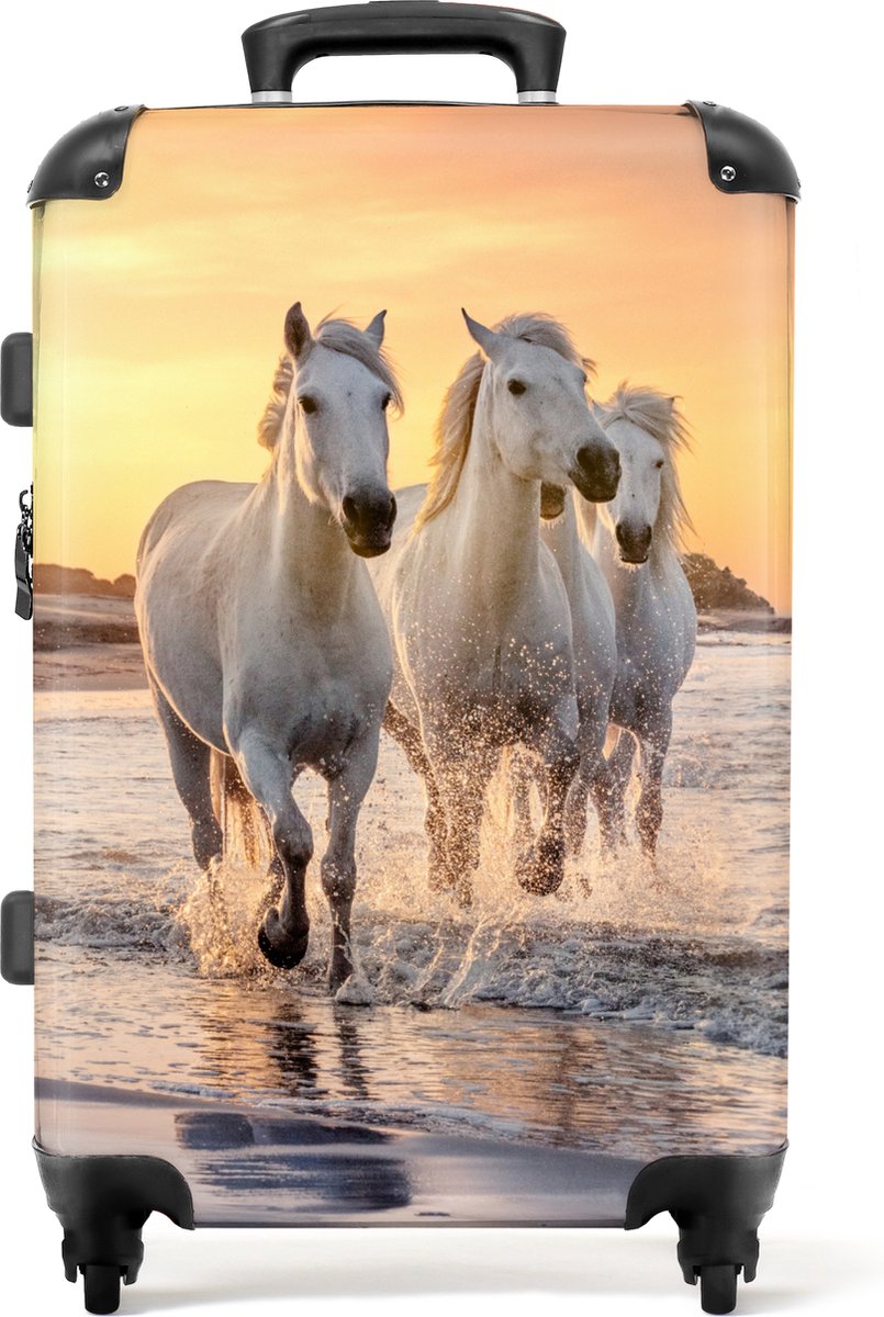 NoBoringSuitcases.com - Grote koffer - Paard - Zee - Zonsondergang - Dieren - Kind - Kinderkoffer geschikt voor jongen en meisjes - Reiskoffer met 4 wielen - Trolley op wieltjes - Rolkoffer groot kinderen - 72 liter - Ruimbagage valies 20kg