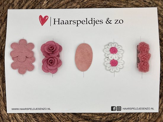 Haarspeldje antislip - baby's - kinderen - meisjes - setje 44 - mix - imitatieleer en bloemen - try-out - roze