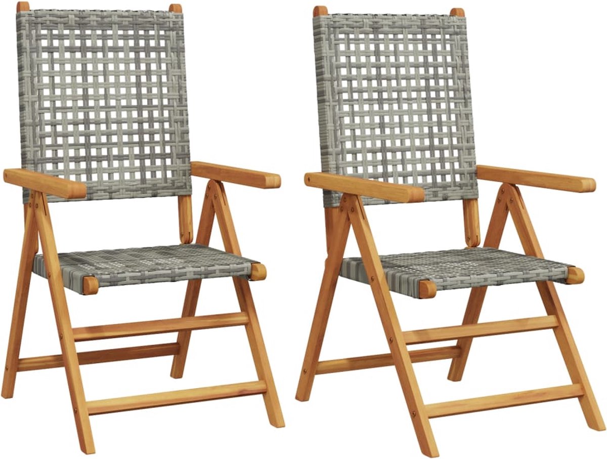 VidaXL Tuinstoelen 2 st massief acaciahout en poly rattan grijs