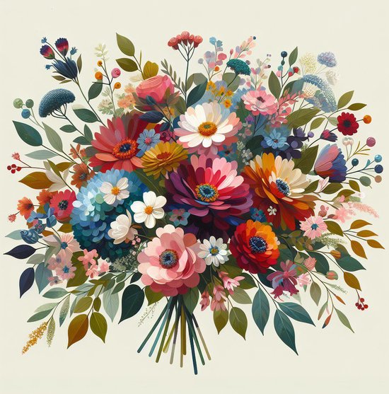 Acryl bloemen schilderij | Prisma van kleurrijke acrylbloemen dansend op het canvas gevormd | Kunst - 30x30 centimeter op Canvas | Foto op Canvas