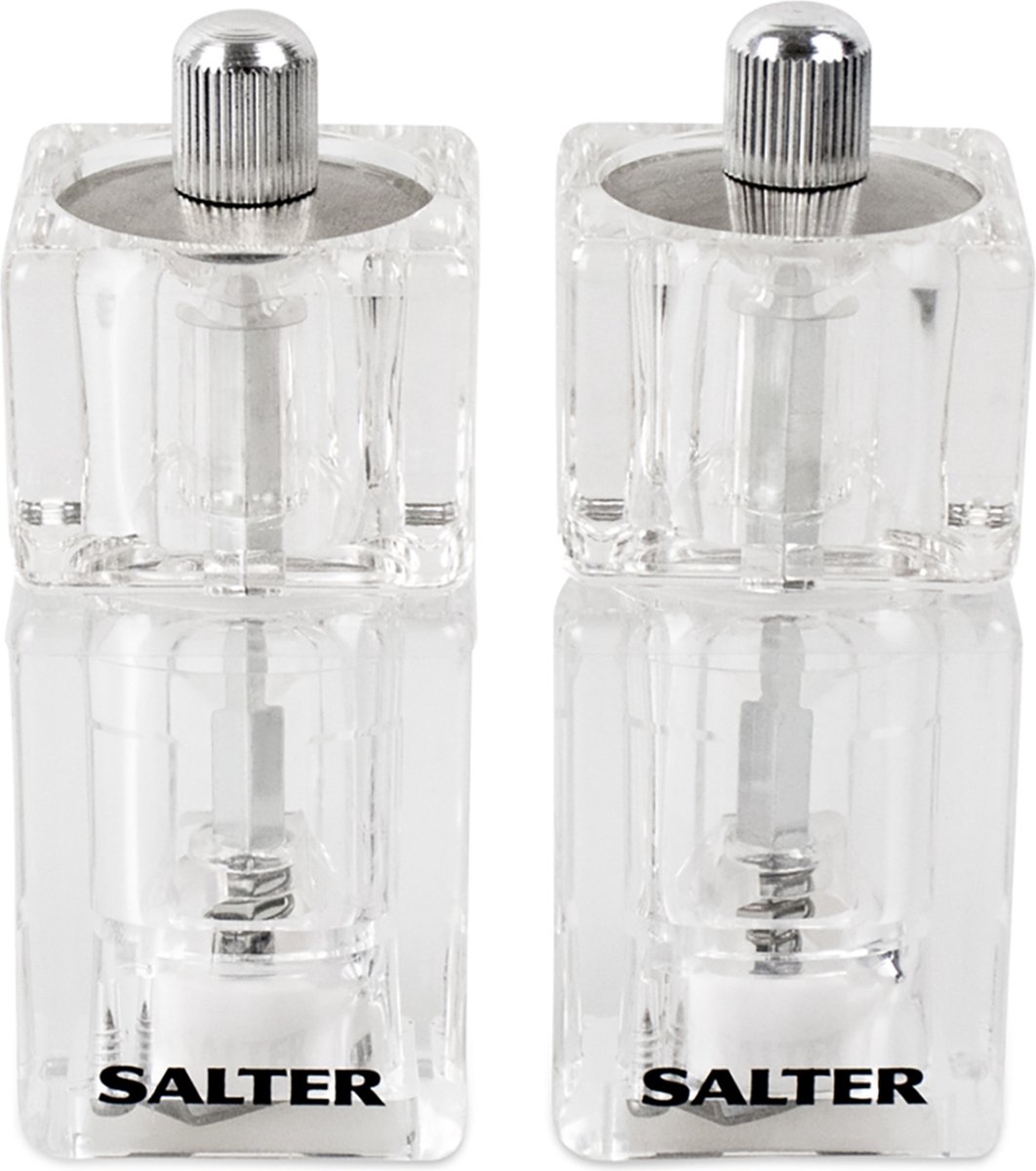 Salter Mini Zout & Peper Molen Set, Navulbaar, Instelbare grofheid, Twist to Maling, helder