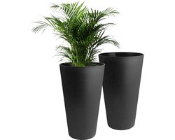 Hoge bloempot voor binnen en buiten - 2 stuks - balkon en terras - 30 cm decoratieve bloembak van kunststof - verpakking 2 - gewoon zwart
