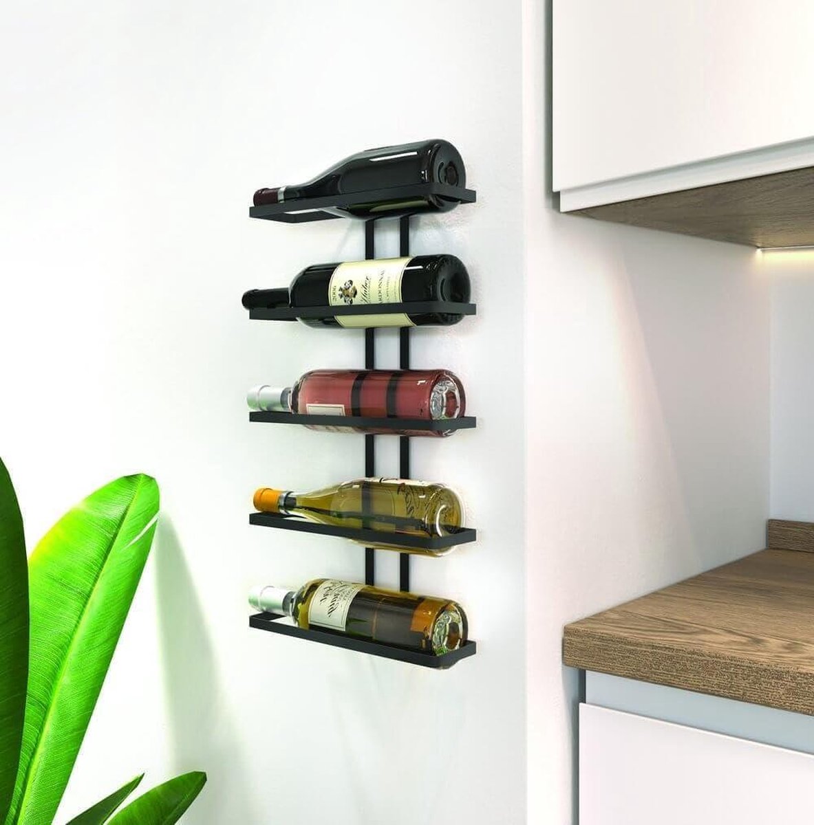 Metaltex - Wine Wall - Flessenhouder Voor 5 Flessen - Aan De Muur Zwart 5