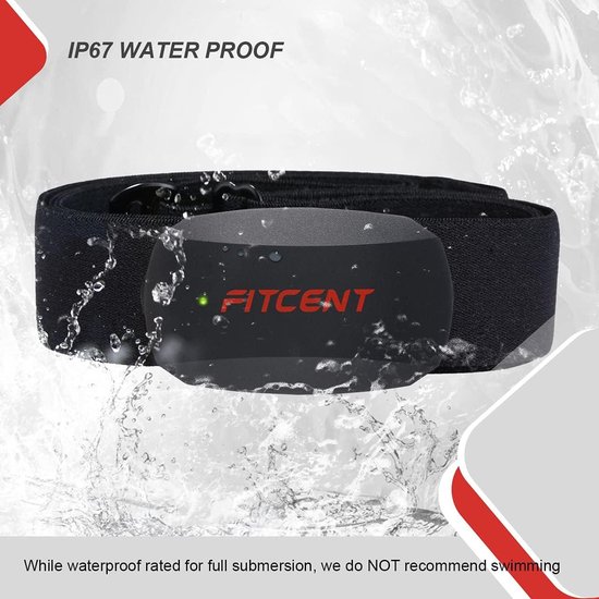 Fitcent Premium hartslagmeter met borstband, Bluetooth Ant , hartslagmeter, borstband, IP67 waterdicht, compatibel met Strava, Peloton app, Elite HRV, Rouvy, Adidas Run, Kinomap