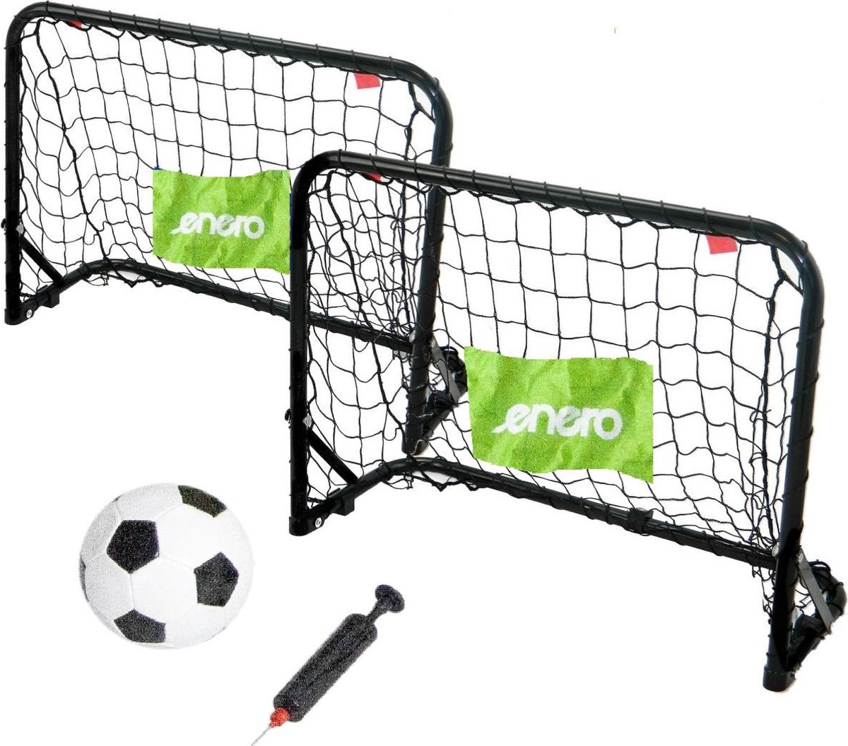 Voetbaldoeltjes - zwart - 60 x 24 x 45 cm - inclusief bal en pomp