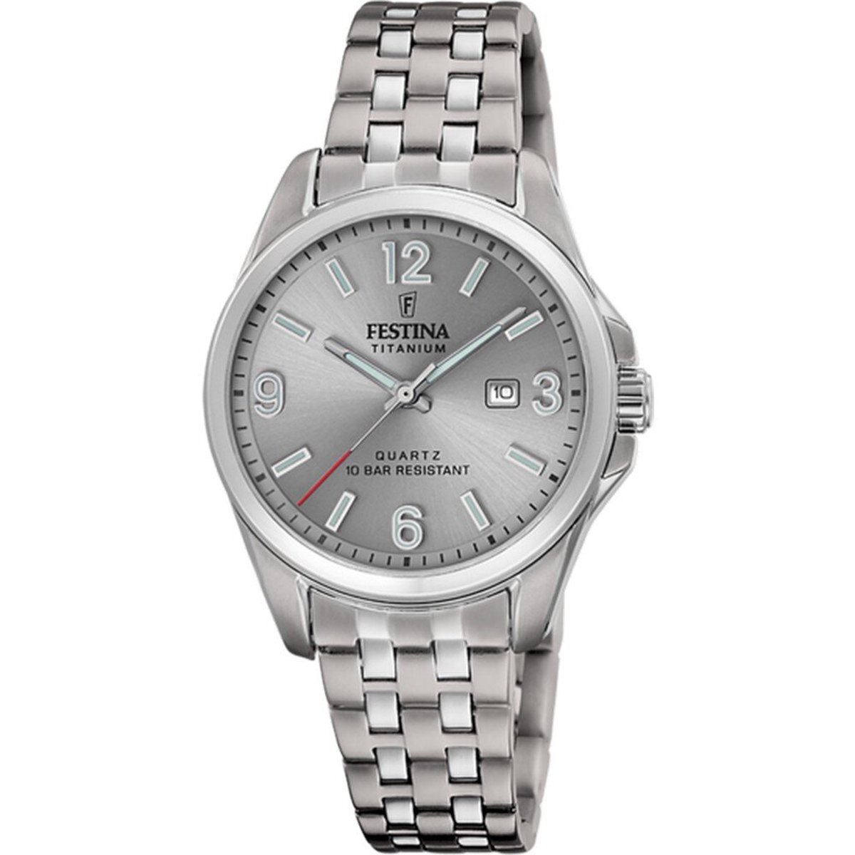 Festina F20697-2 Dames Horloge - Mineraalglas - Titanium-Staal - Zilverkleurig - Ø 31 mm - Quartz - Vouw-Vlindersluiting - 10 ATM (zwemmen)