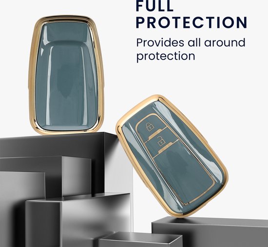 Zwart/donkerblauw TPU autosleutel hoesje met gouden rand, volwante bescherming.