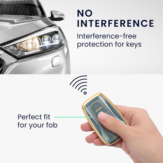 Een hand houdt een hoesje voor een autosleutel vast, dat compatibel is met Toyota 2-knops sleutels.