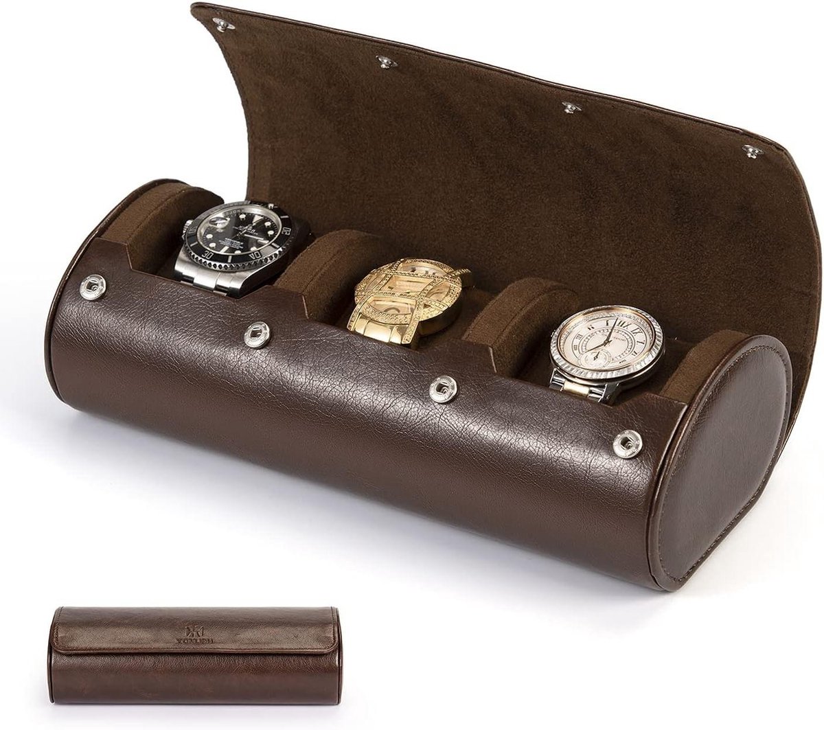 3-Slot Horloge Travel Case - Horloge Box Organizer voor Mannen Vrouwen - Draagbare Horloge Opslag Travel Case - Geschikt voor Alle Horloges Tot 50mm - Bruin