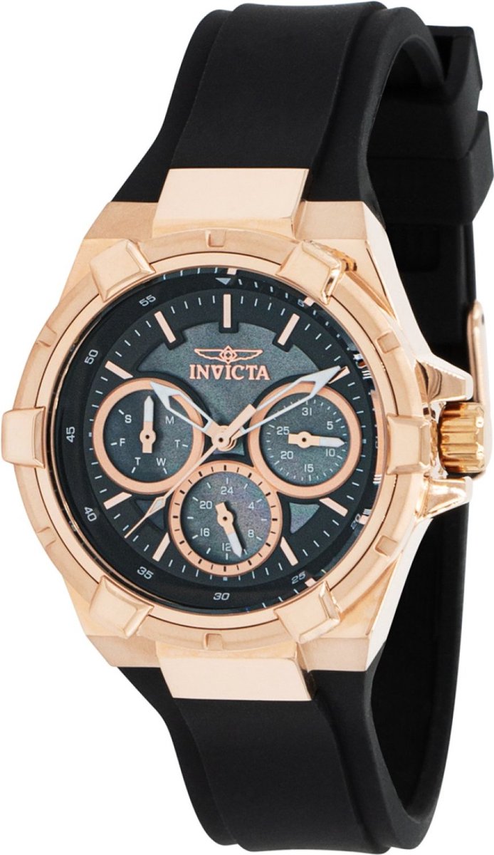 Invicta Aviator 37305 Dames Horloge - Waterdicht - Analoog - Quartz Uurwerk - Roestvrij Staal met zwarte Wijzerplaat - 36mm