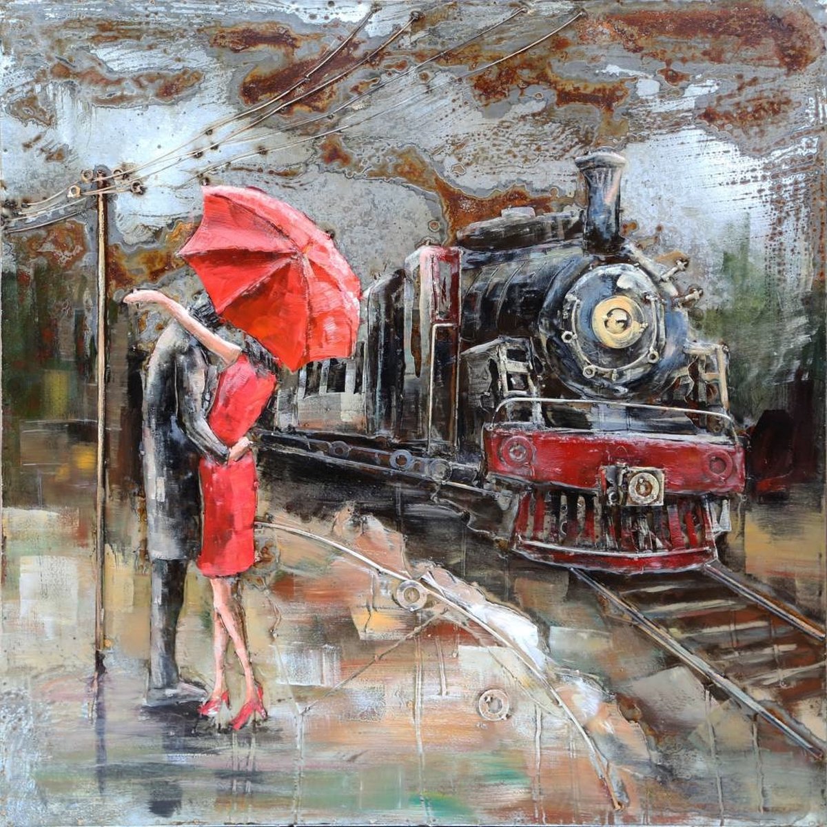 Schilderij - metaalschilderij - Treinstation 100x100cm