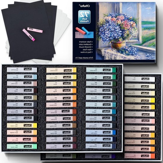 72 couleurs pastels doux-dessin peinture mélange superposition-ombres pastels carrés-6 feuilles-non toxiques-artistes adultes