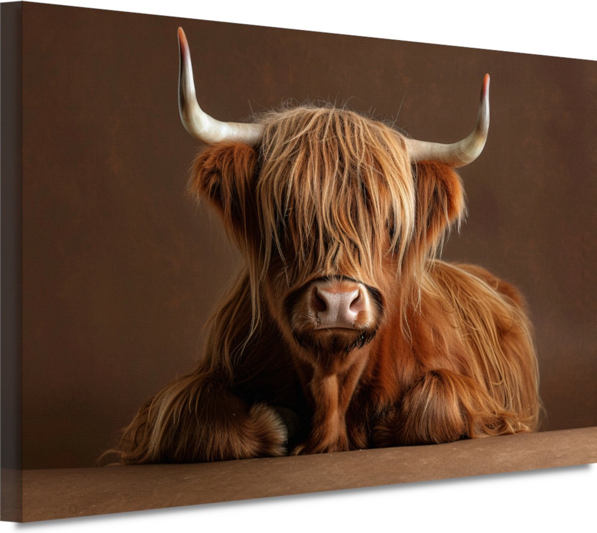 MuchoWow© Canvas Schilderij 60x80 cm Kamer Decoratie Woonkamer Schilderijen Slaapkamer Room Decor Wanddecoratie Wall Art Painting Schotse hooglander - Koe - Dieren - Berg - Natuur
