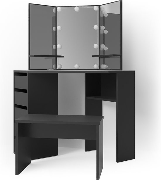 Kaptafel Sherry Zwart/goud 120 cm met LED-spiegel en kruk Vicco | Zwart/goud | met LED spiegel & kruk | 406673141246406 Kaptafel Sherry Zwart/goud 120 cm met LED-spiegel en kruk Vicco | Zwart/goud | met LED spiegel & kruk | 406673141246406