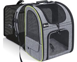 Pecute uittrekbare opvouwbare reistas voor katten en honden - maximale draaglast 8 kg - trein auto restaurant vliegtuig - grijs met gaasvenster