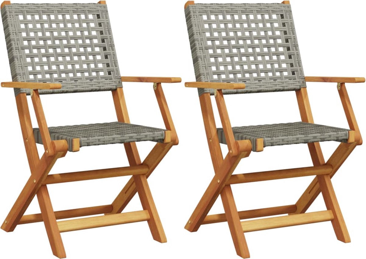 vidaXL - Tuinstoelen - 2 - st - massief - acaciahout - en - poly - rattan - grijs