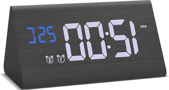 Coolzon Digitale wekker met batterij, digitale klok, digitale wekker met grote led, digitale wekker, datum, temperatuurweergave, kinderwekker, snooze, reiswekker, nachtlampje, lichtblauw