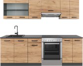Vicco Elément de cuisine complet Raul, Chêne or/anthracite/Anthracite, 240 cm, WB motif Zwart