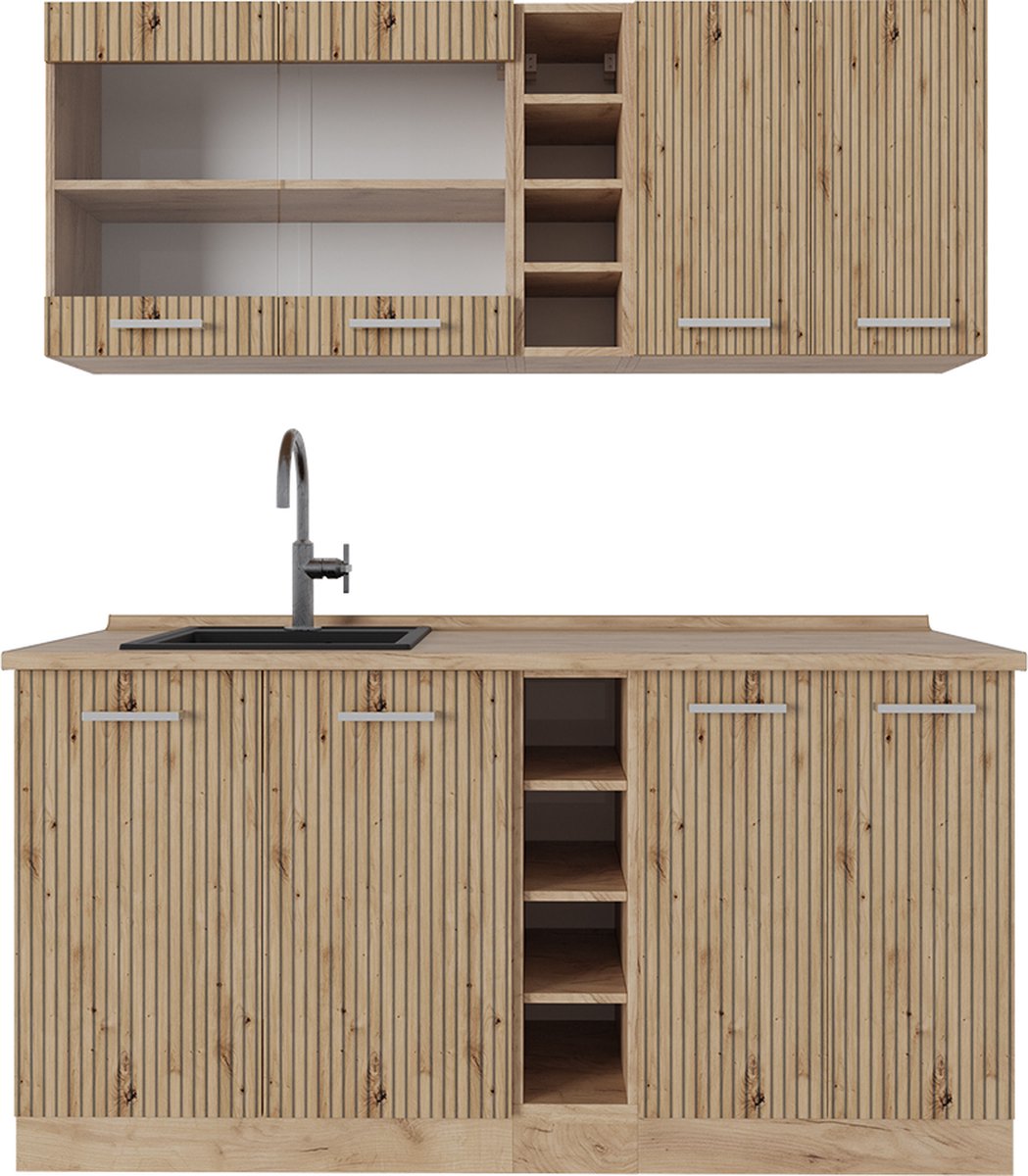 Vicco R-Line Eenpersoonskeuken – 160 cm, WB Eik Artisanaal eiken/Goudkraft eiken