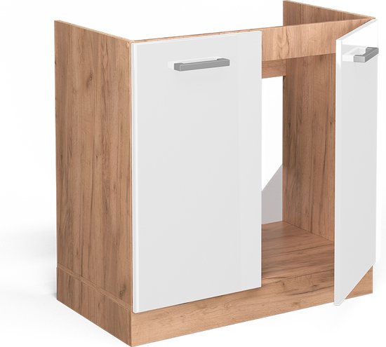 Vicco Meuble vasque R- Line, Wit brillant/Chêne doré puissant, WB 80 cm Marbre