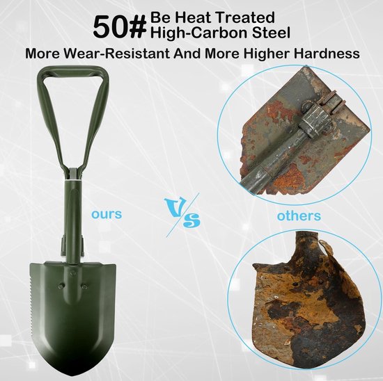 Opvouwbare Survival Schop - Schop 23 IN Camping Schop 50 # High-Carbon Steel - Draagbare Schop Voor Tuin Jacht Wandelen - Vissen Auto Noodgevallen Geschenken Voor Mannen Shoval van Boyisen — afbeelding 2