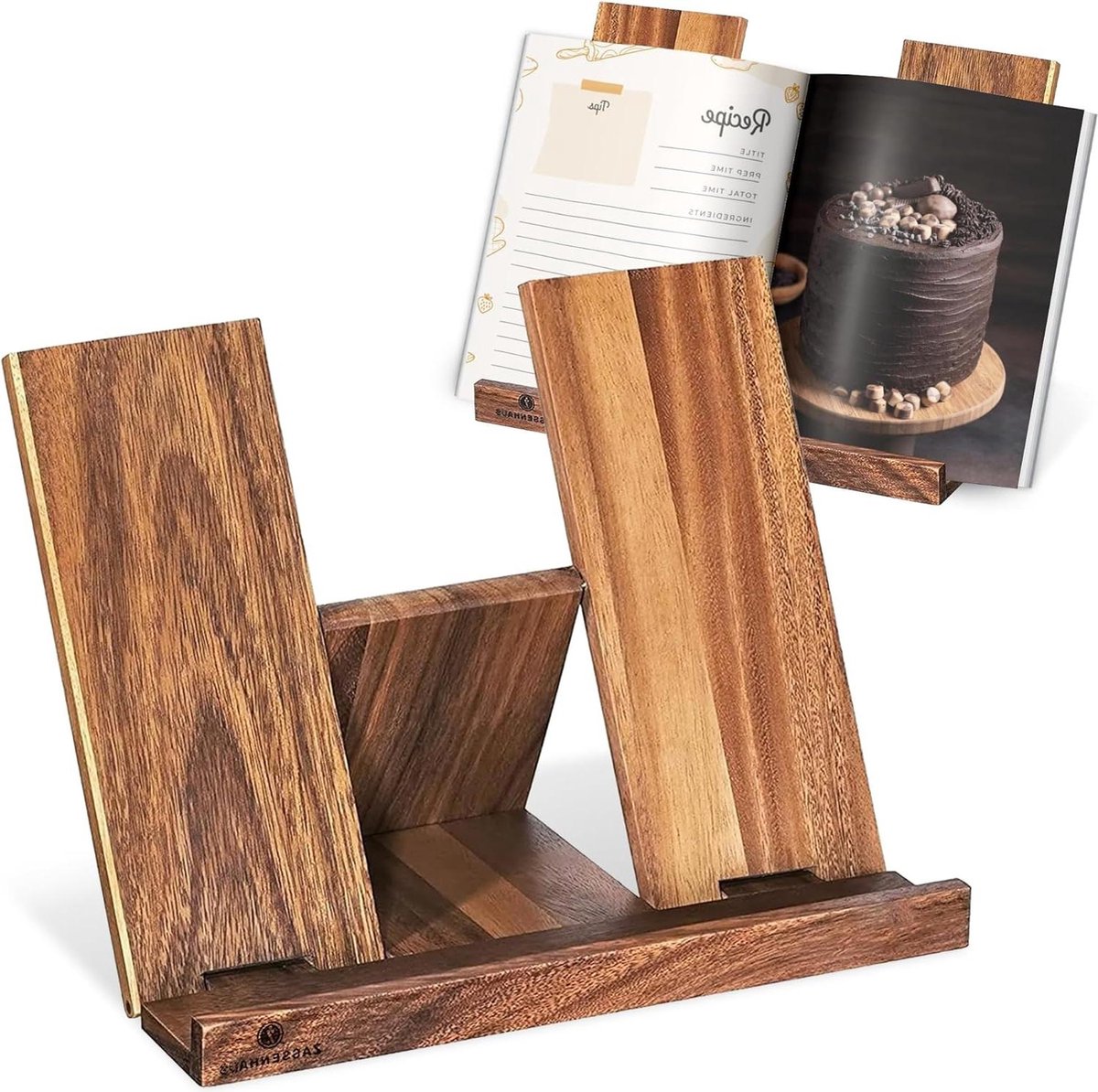Kookboekhouder Zassenhaus 055221 van acaciahout met verstelbare standaard Cookbook holder