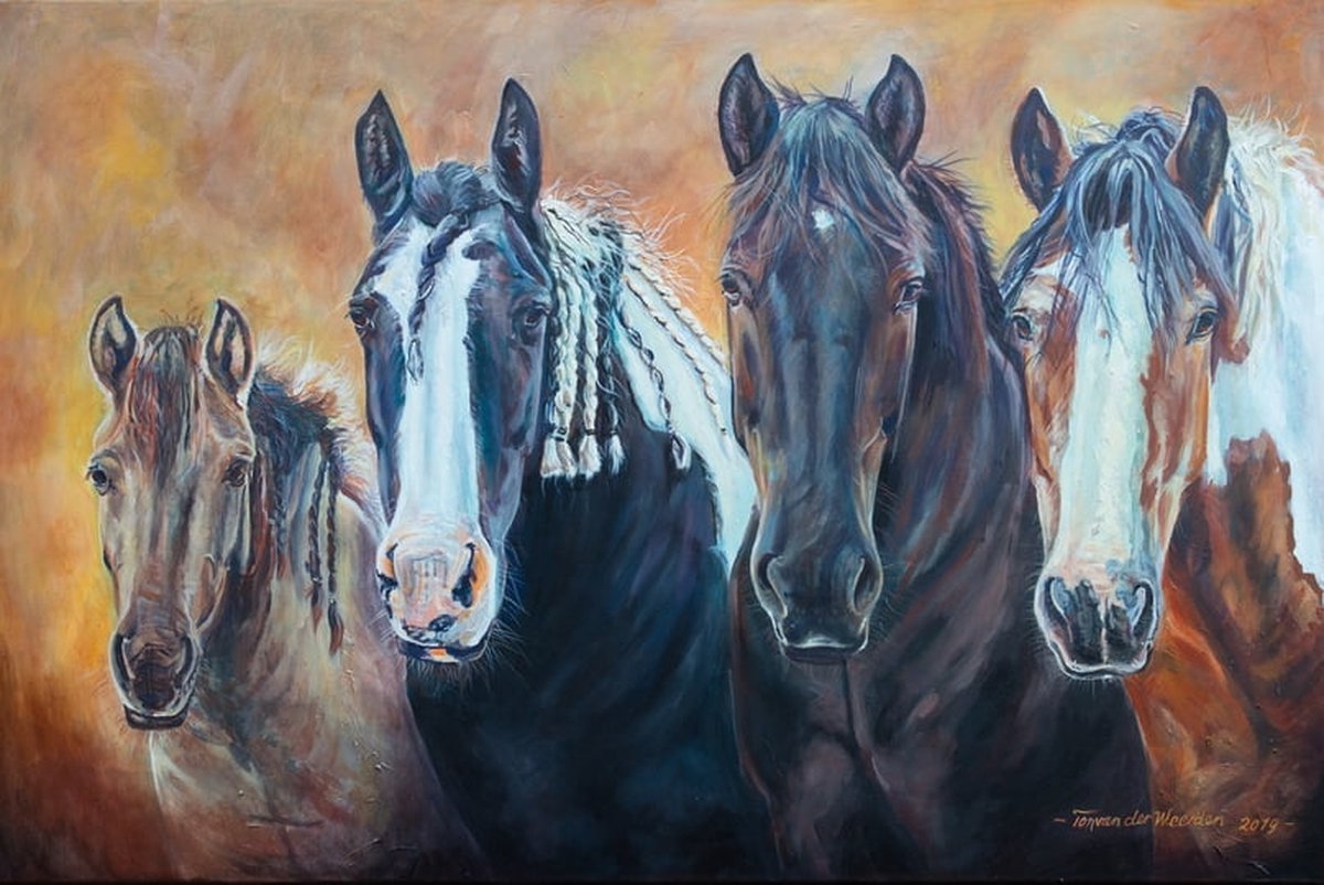 Trekpaarden schilderij TW36 - Foto - Ton van der Weerden - Fine Art Print op fotokwaliteit papier - 70 x 100 cm