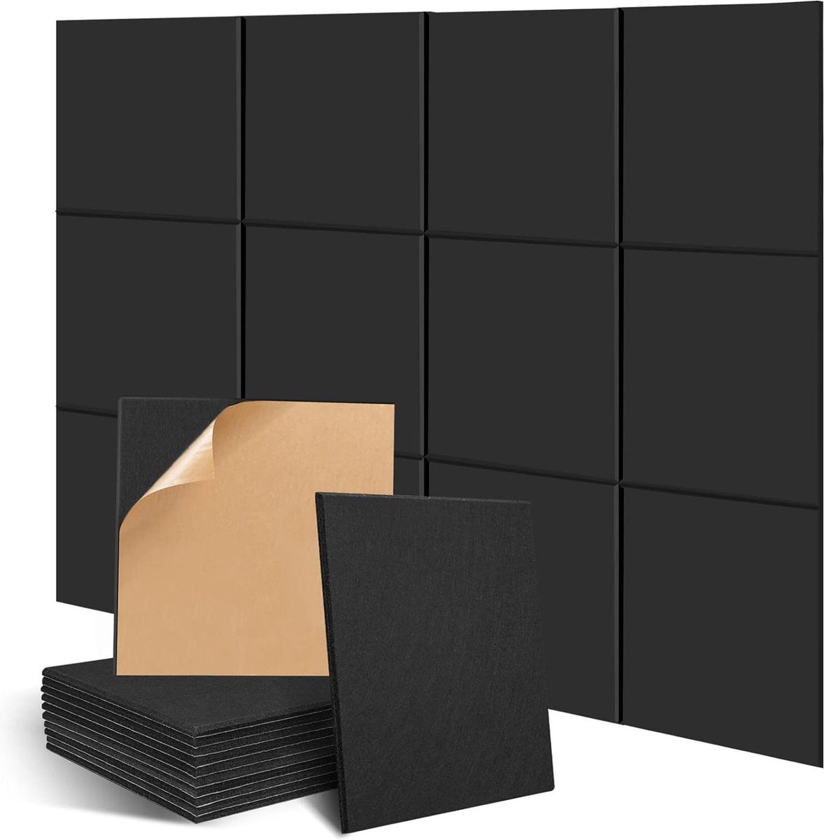Set van 12 vierkante akoestische absorptiepanelen - geluidsisolatiepaneel 30 x 30 cm - voor studio's thuis en op kantoor - zwart acoustic panels