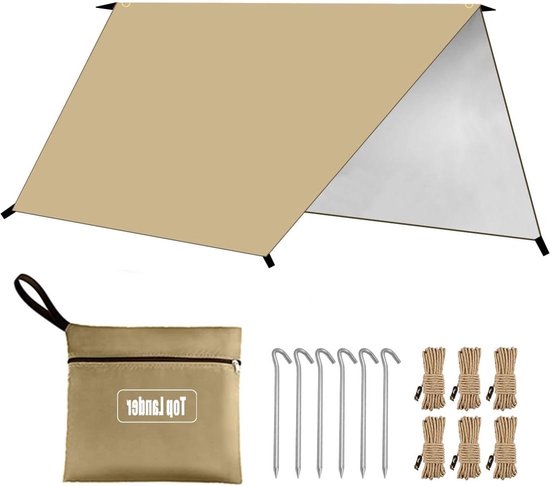 Foto: Camping tarp waterproof tent shelter multifunctional luifel canvas voor hangmat bushcraft auto backpacken outdoor survival tarp tent