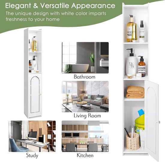 Hzuaneri Badkamer Opbergkast, Hoek Vloerkast met Deuren en Verstelbare Plank, Smal Toiletpapier Kast, Badkamer Organisator Voor Kleine Ruimtes, Wit BC19703X