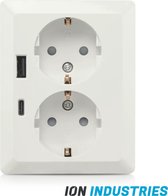 Bol.com ION industries stopcontact half opbouw 2-voudig met randaarde en USB A + USB C - alpin wit glanzend (10.300.614) - wandc... aanbieding