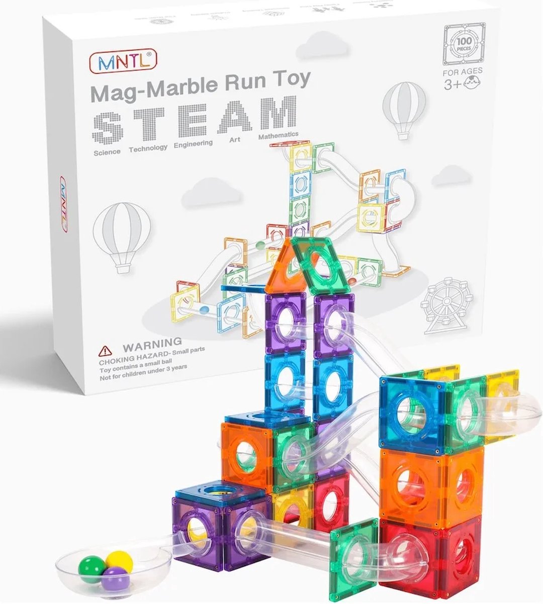 MNTL Magnetische Knikkerbaan Rainbow - 100 stuks - Magnetic tiles voor kids