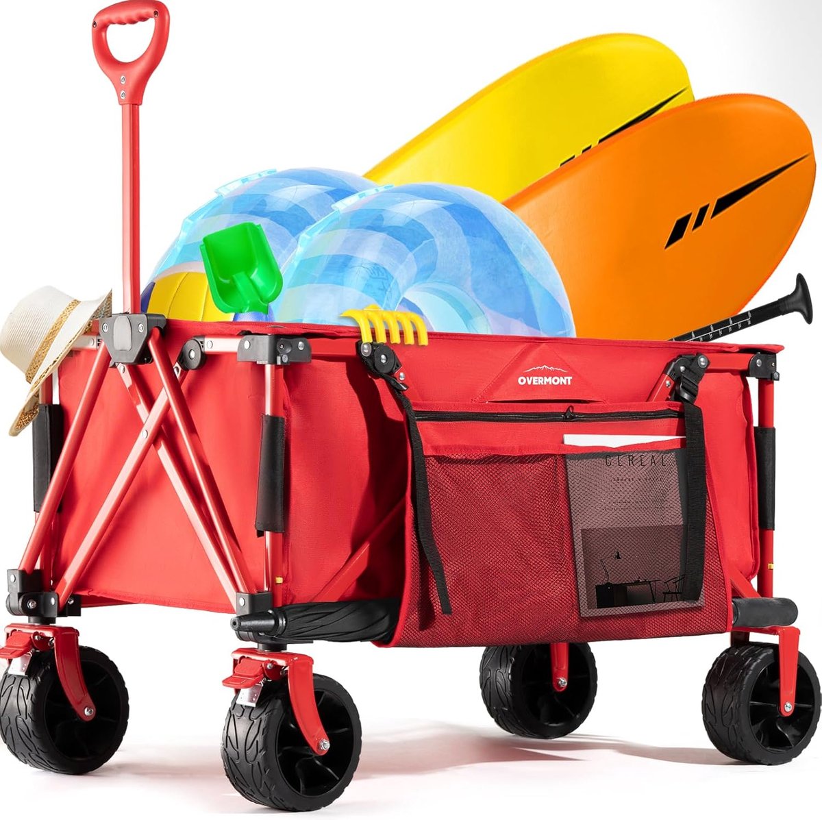 LifeStages Opvouwbare bolderkar voor alle terreinen 8 1 cm brede wielen 150 liter grote inhoud met zijzakken bekerhouder verstelbare handgreep tot 150 kg draagkracht voor camping sport winkelen