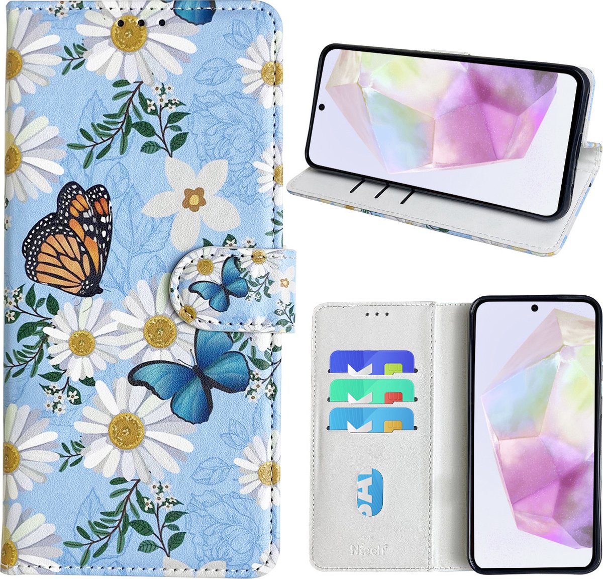 Hoesje geschikt voor Samsung Galaxy A35 Bookcase met Bloemen vlinder print