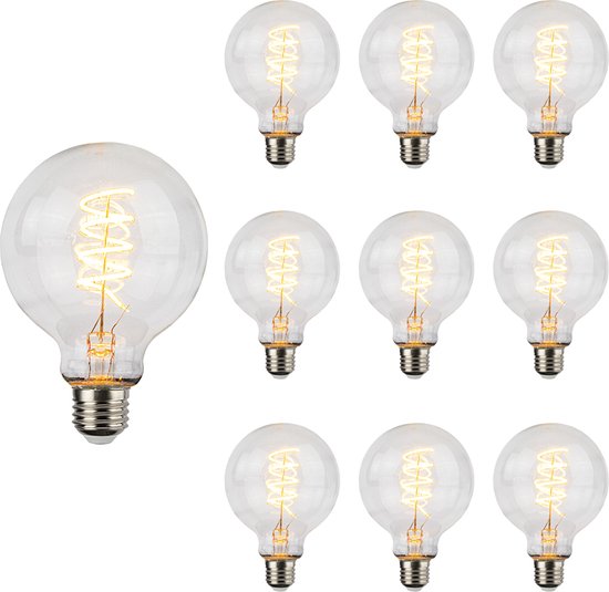 Bundelpakket | LED Filament Globe lamp spiraal | 80mm | 4 Watt | Dimbaar | 2400K - Extra warm | 10 stuks