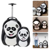 Cheqo® Kinderkoffer en Rugzak Set - Koffer voor Kinderen - Reiskoffer - Trolley met Bijpassende Reiskoffer - Handbagage Vriendelijk - Panda